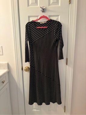 Soft Surroundings Black and White Striped Long Sleeve Midi Dress